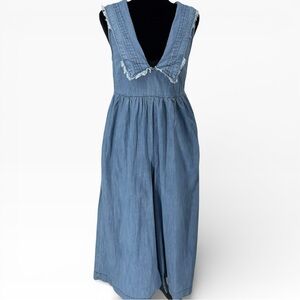 Free People Big Love Denim Wide Leg Jumpsuit Women’s Size Small Blue Denim